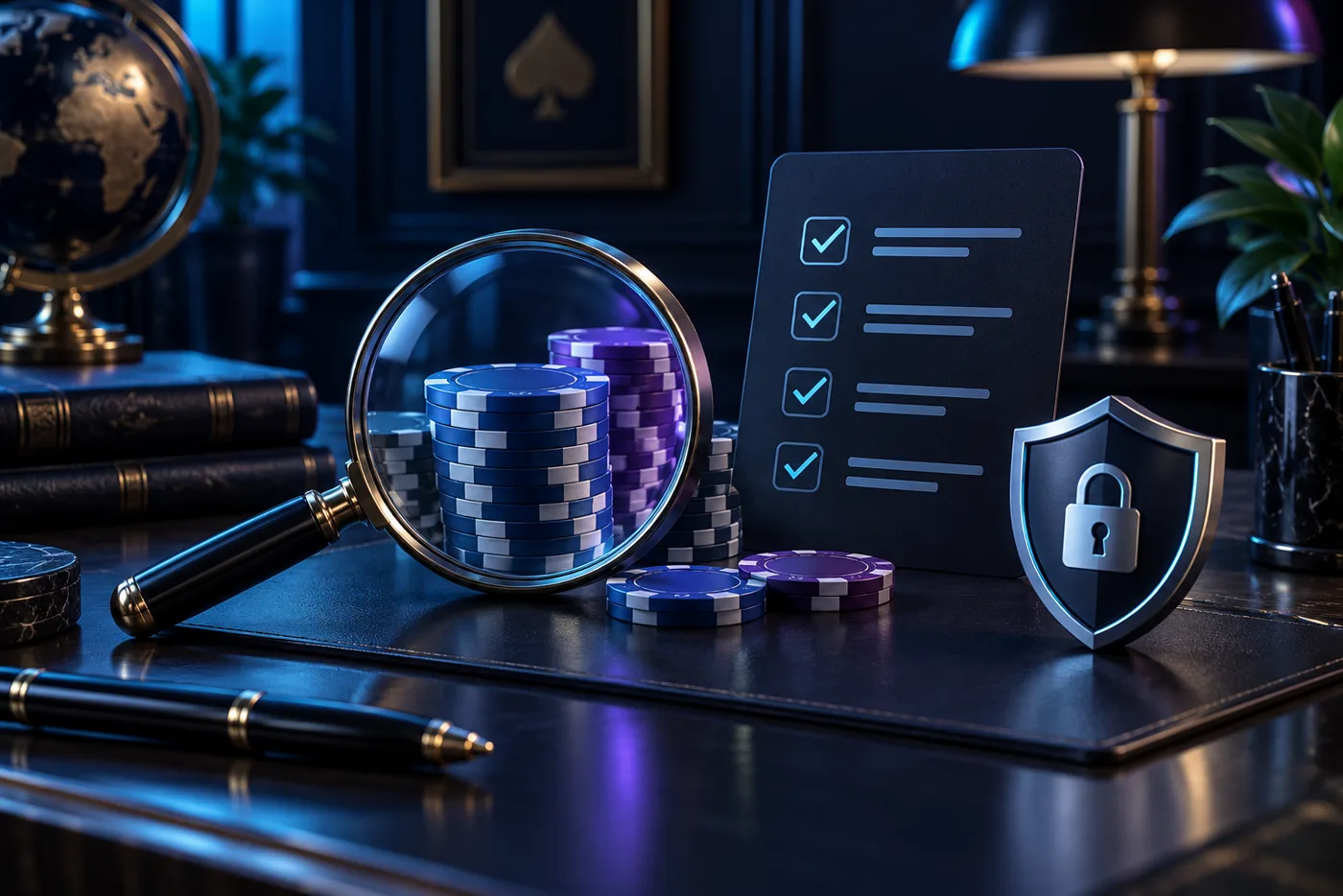 Mesa de casino con ruleta y fichas